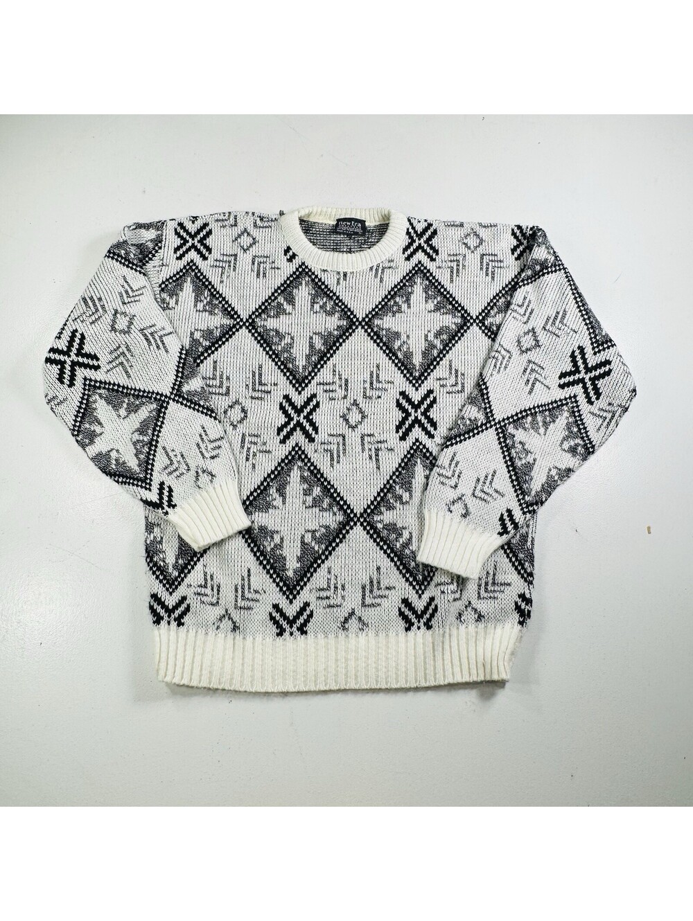 New Era Vintage Sweater Black White Argyle Men’s Size Large